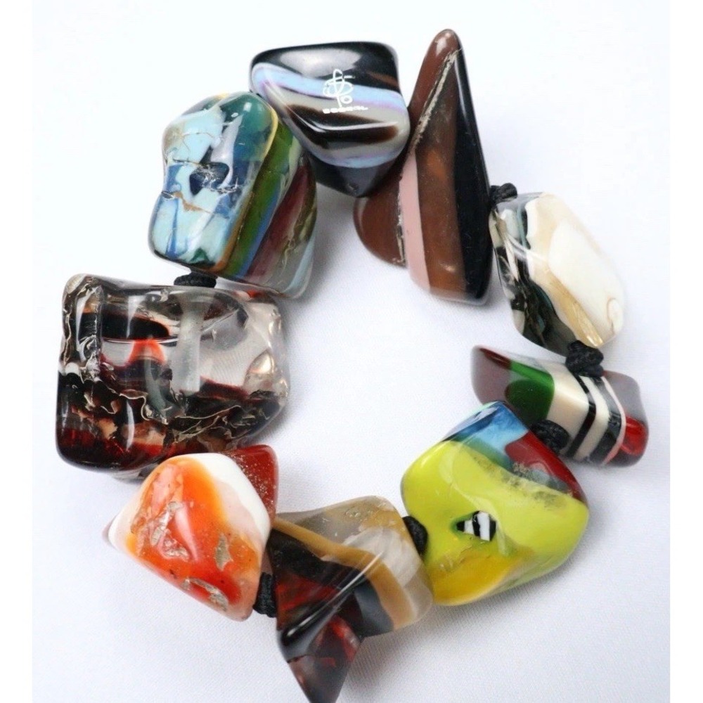VTG Carlos Sobral Pop Art Pedras Naturais Resin Stretch Bracelet Signed